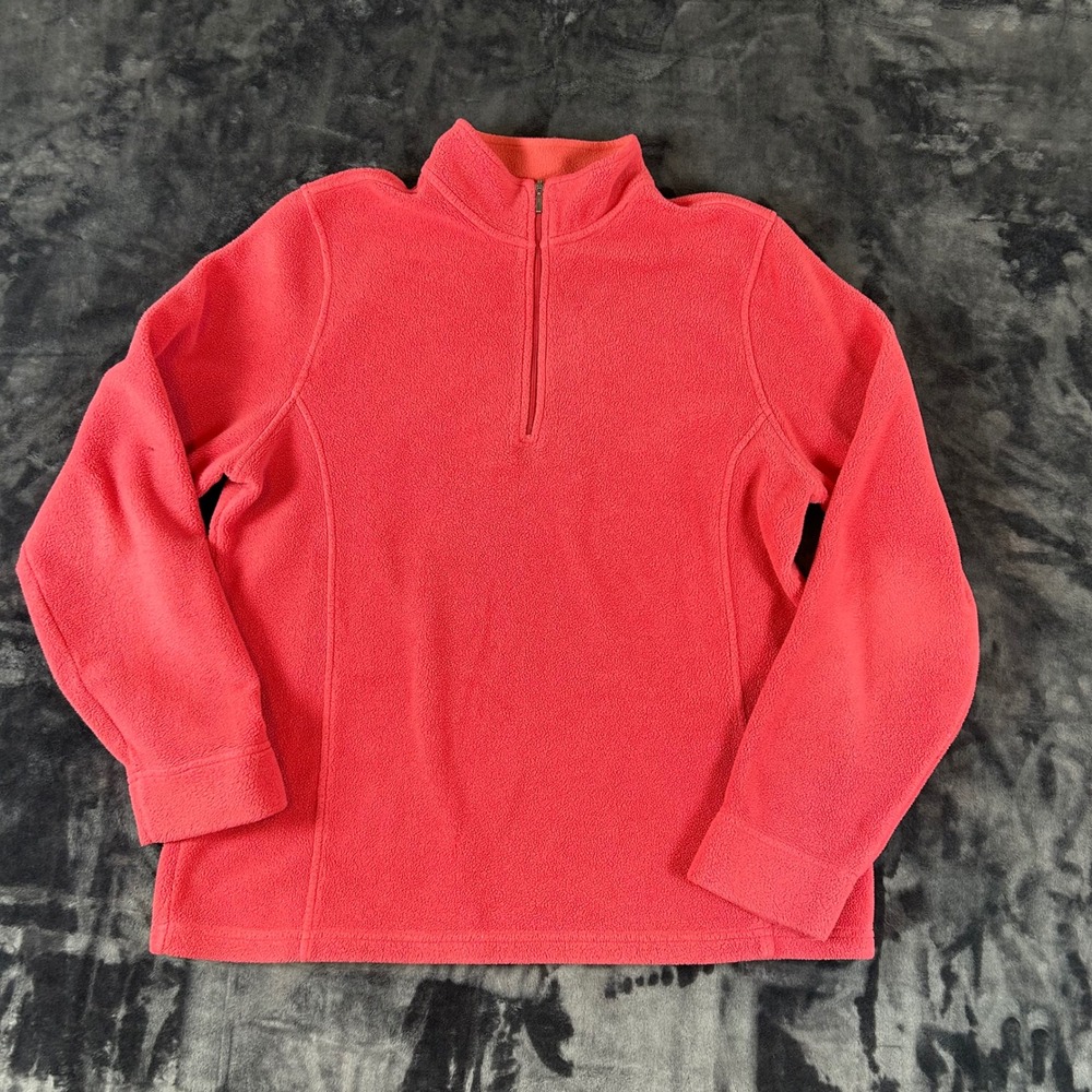 L.L. Bean Fleece Pullover Womens Large Coral Pink Quarter Zip Mock Neck 259070